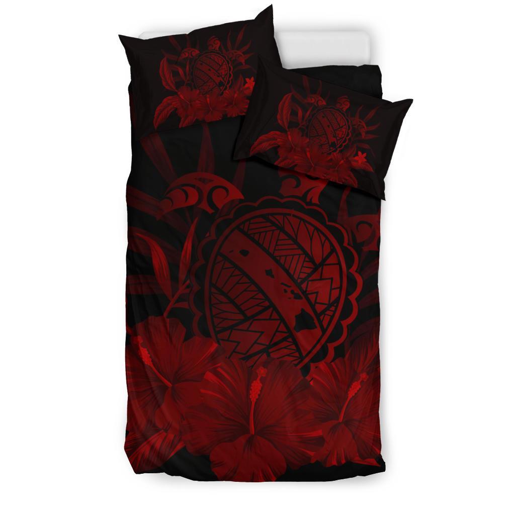 Hawaiian Map Turtle Hibiscus Polynesian Bedding Set - Red - Polynesian Pride