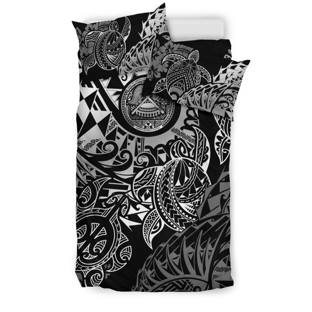 American Samoa Polynesian Duvet Cover Set - White Hibiscus Turtle Flowing - Polynesian Pride