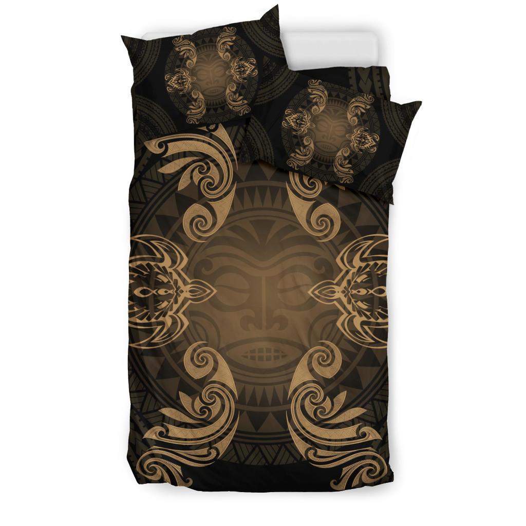 Hawaiian Turtles Tribal Mask Polynesian Bedding Set Gold - Polynesian Pride