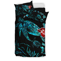 Hawaiian Map Turtle Hibiscus Ohana Honu Paua Shell Bedding Set - Polynesian Pride