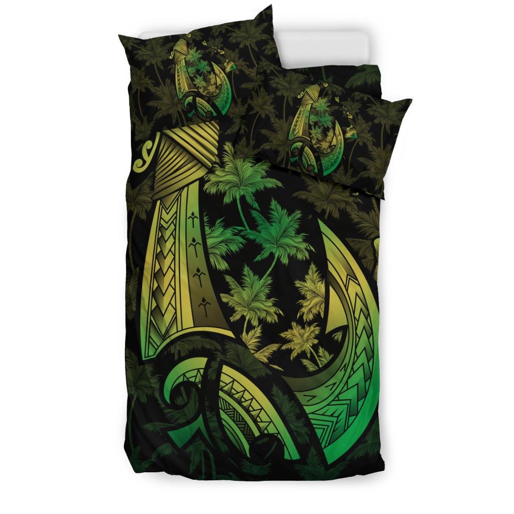 Hawaiian Map Palm Trees Fish Hook Polynesian Bedding Set Colorful Green - Polynesian Pride