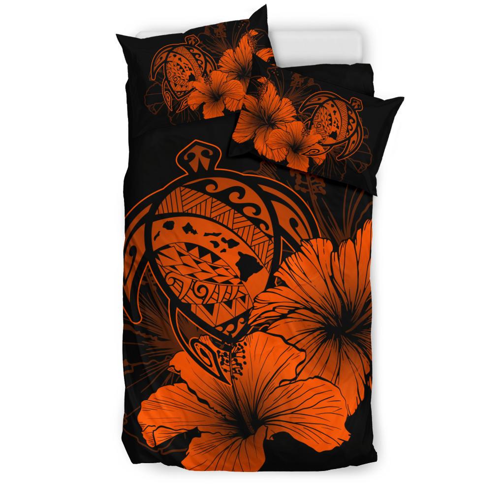 Hawaiian Map Hibiscus Turtle Polynesian Bedding Set - Orange - Polynesian Pride