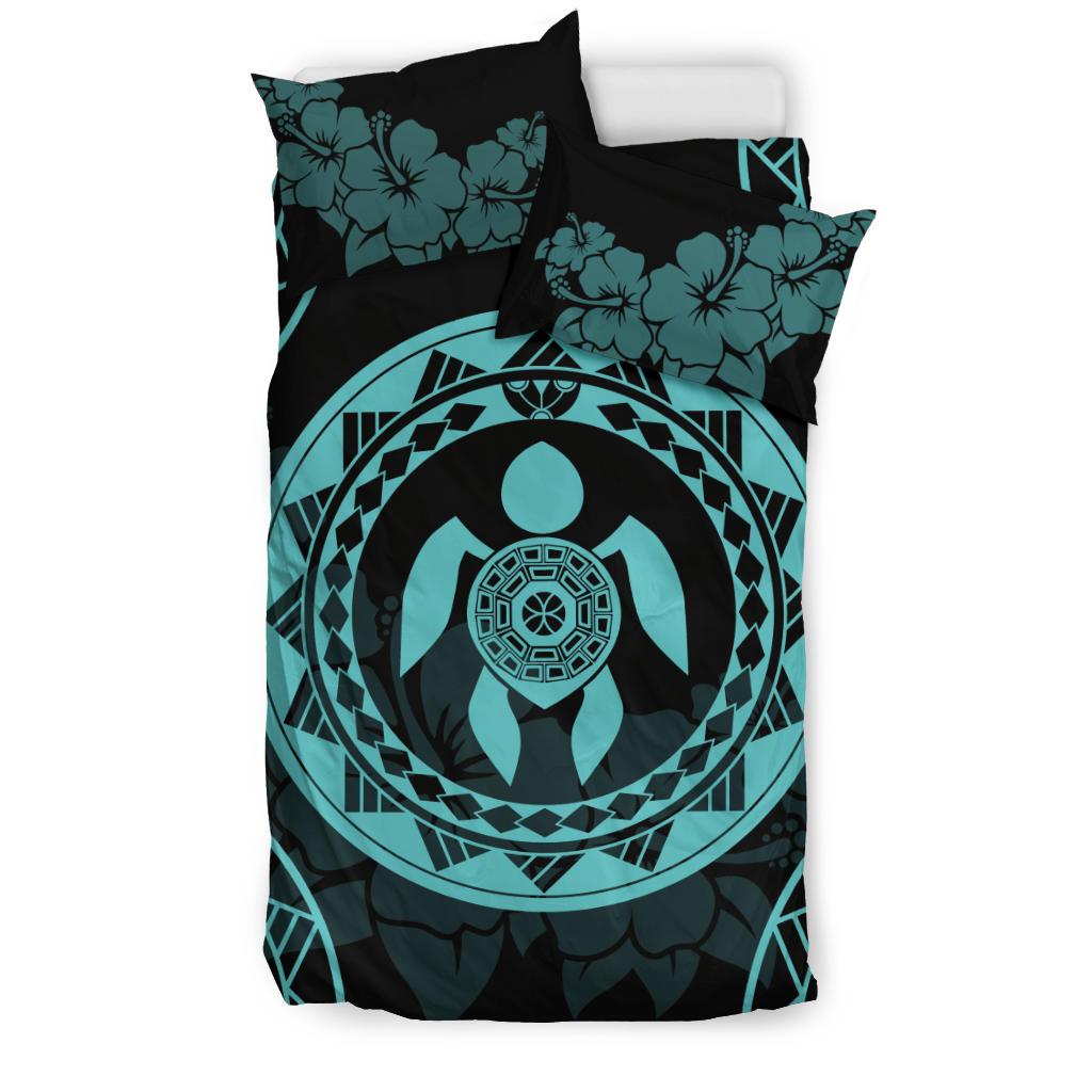 Turtle Hibiscus Polynesian Duvet Cover - Emerald Color - Polynesian Pride