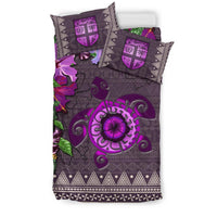 Polynesian Duvet Cover Set - Fiji Bedding Set Tapa Turtle Hibiscus Purple - Polynesian Pride