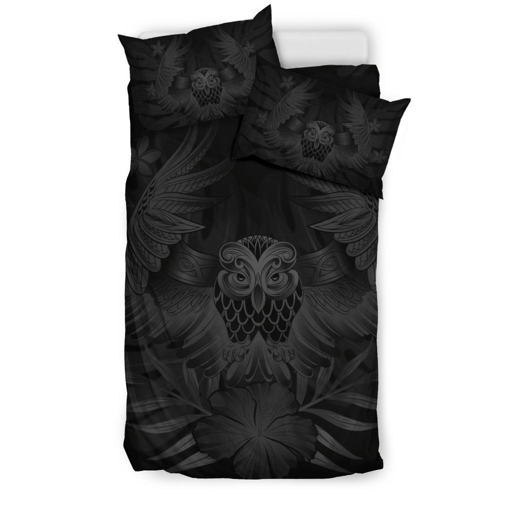 Hawaiian Owl Hibiscus Plumeria Polynesian Bedding Set - Gray - Polynesian Pride