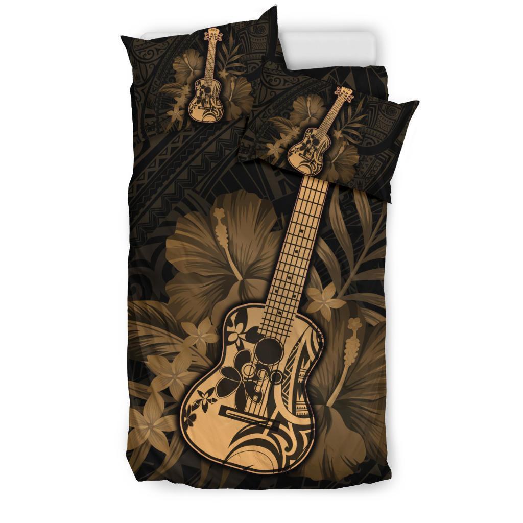Hawaii Bedding Set - Hawaii Ukulele Flower Bedding Set - Gold - Polynesian Pride