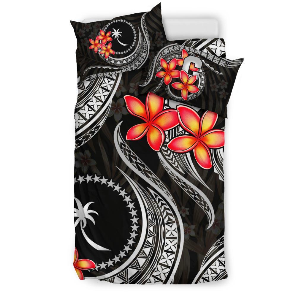 Micronesian Bedding Set - Chuuk Duvet Cover Set - Black Plumeria - Polynesian Pride