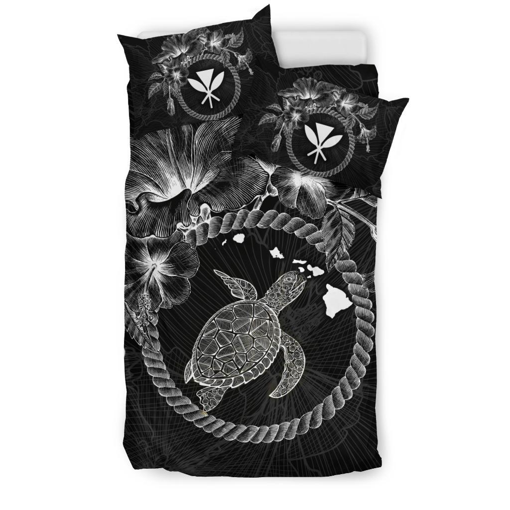 Polynesian Hawaii Bedding Set - White Turtle Hibiscus Flower Frame Vintage - Polynesian Pride