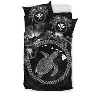Polynesian Hawaii Bedding Set - White Turtle Hibiscus Flower Frame Vintage - Polynesian Pride