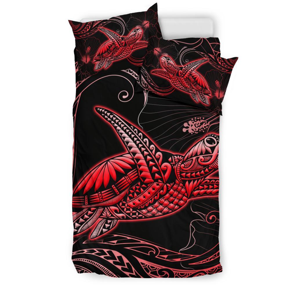 Turtle Polynesian Bedding Set Mix Hibiscus Red - Polynesian Pride
