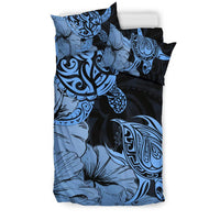 Hawaii Turtle Bedding Set Polynesian Hibiscus Art Gold Blue AH - Polynesian Pride
