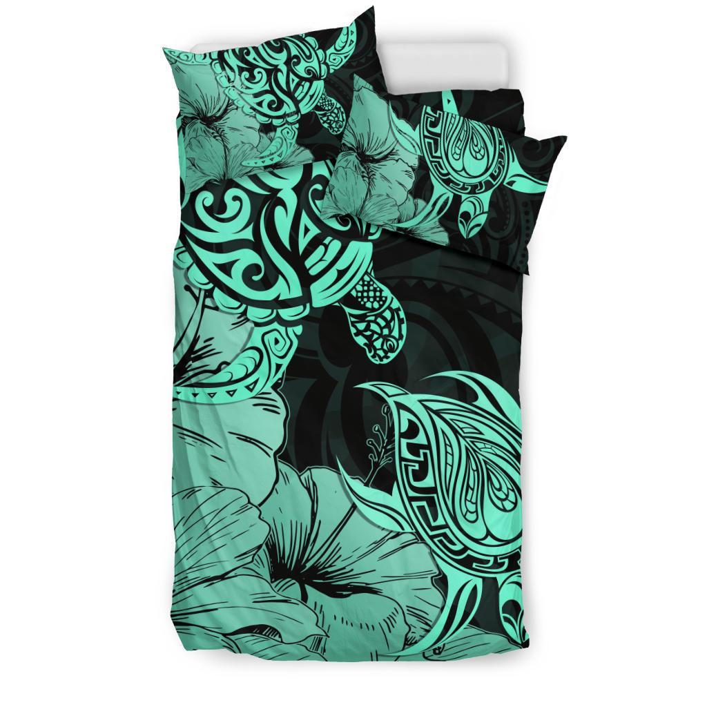 Hawaii Turtle Bedding Set Polynesian Hibiscus Art Turquoise AH - Polynesian Pride