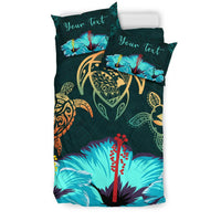 Personalized - Hawaii Map Turtle Hibiscus Polynesian Luxury Bedding Set - Honu Ohana - Polynesian Pride