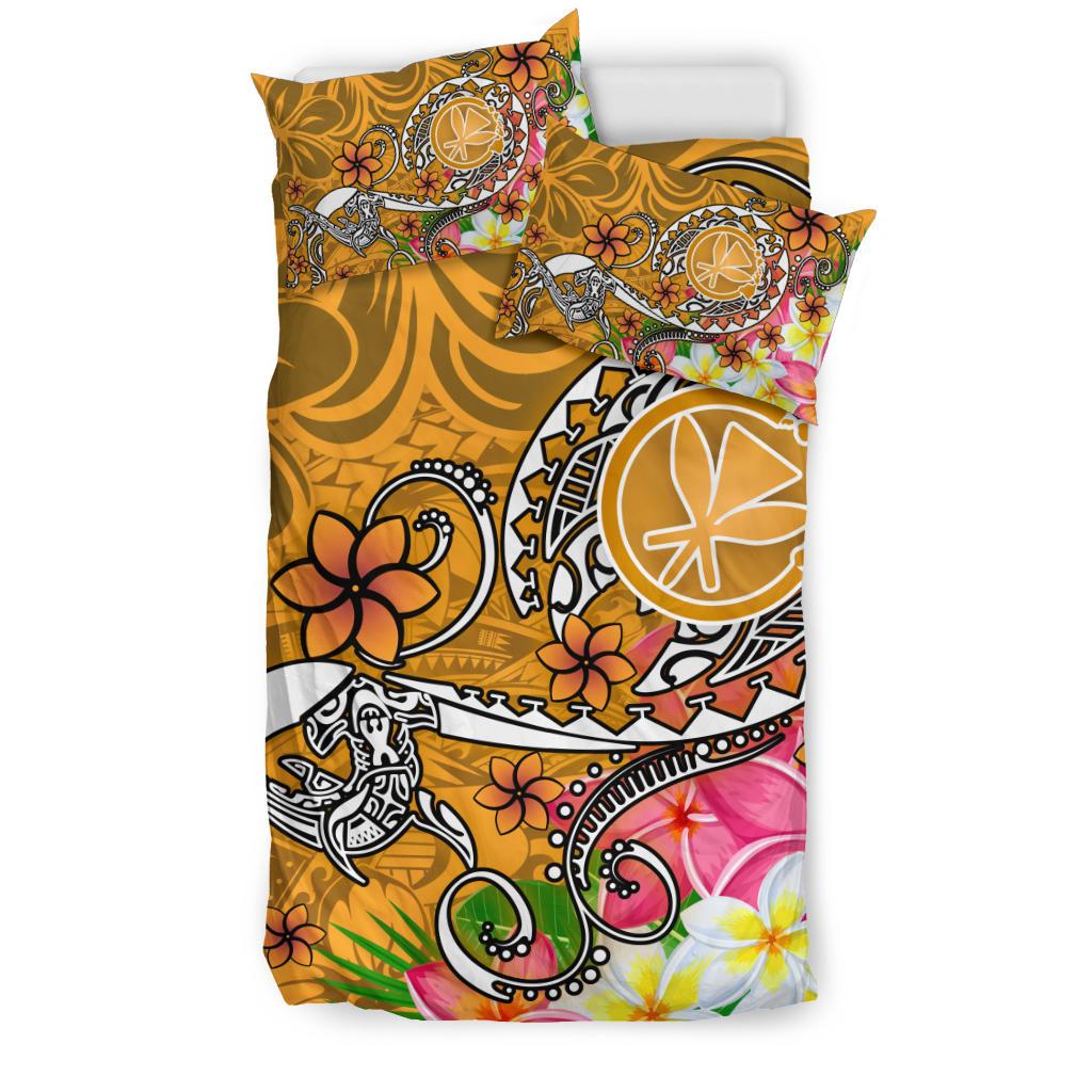 Hawaii Bedding Set - Turtle Plumeria Polynesian Tattoo Gold Color - Polynesian Pride