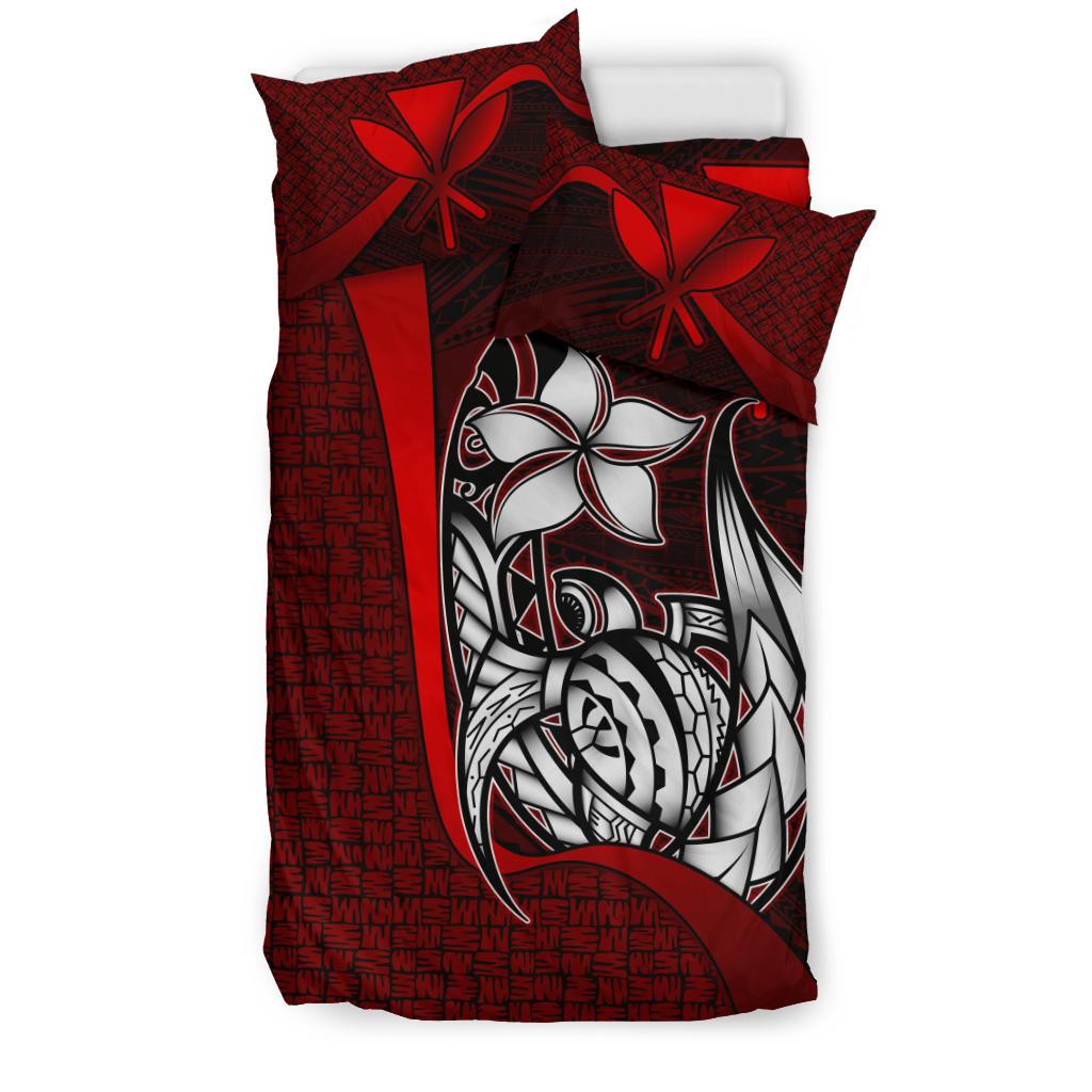 Polynesian Bedding Set - Hawaii Duvet Cover Set Red - Turtle with Hook - Polynesian Pride