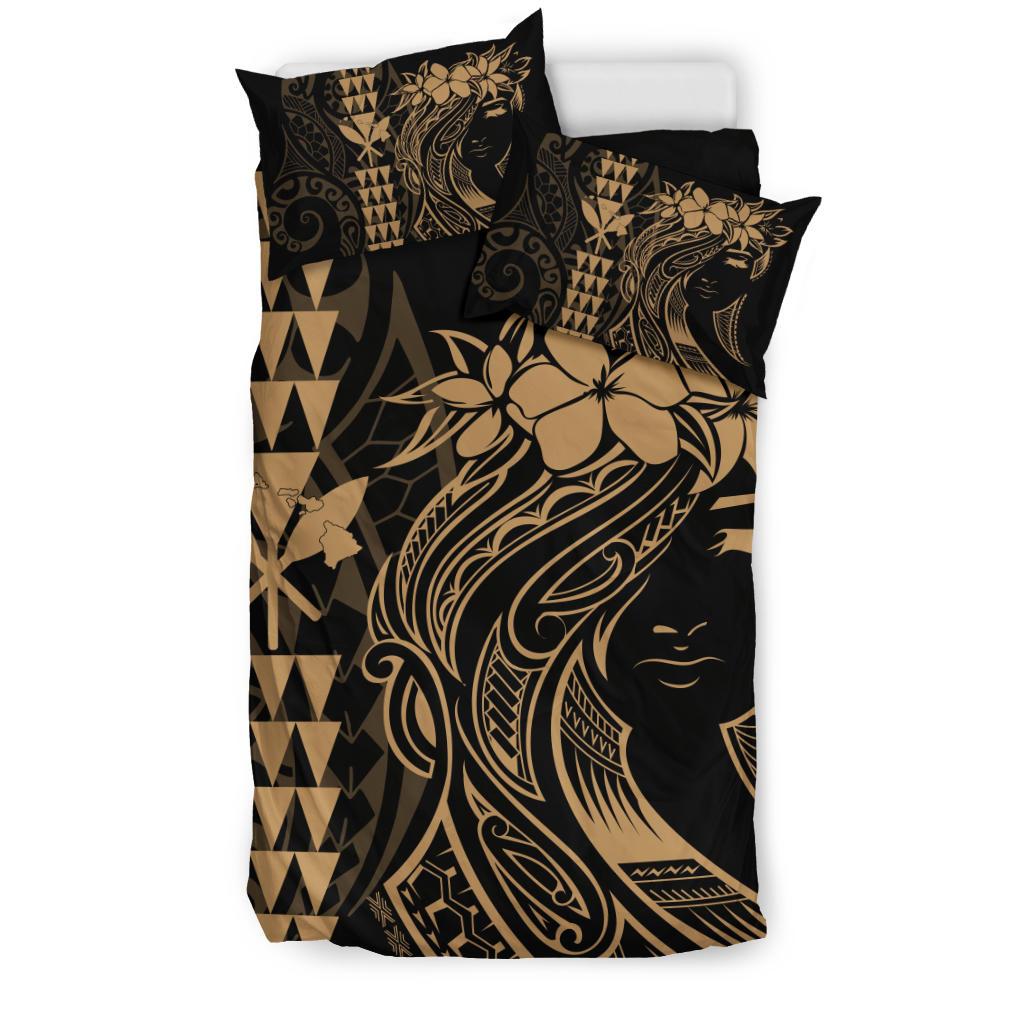 Hawaii Map Kanaka Polynesian Hula Girl Bedding Set - Gold - Polynesian Pride