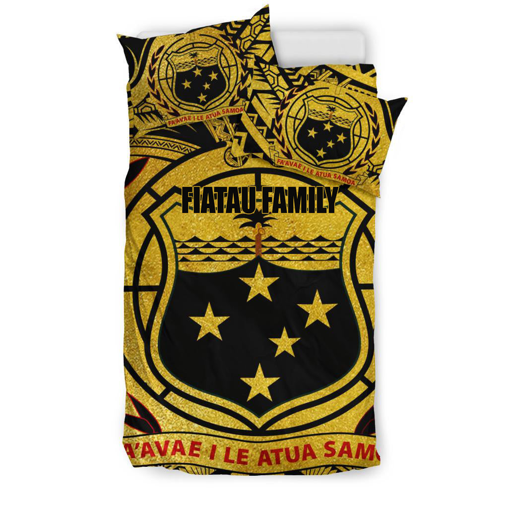 (FIATAU FAMILY) Samoa Bedding Set - Samoa Coat Of Arm, Polynesian Tattoo Gold RLT7 - Polynesian Pride