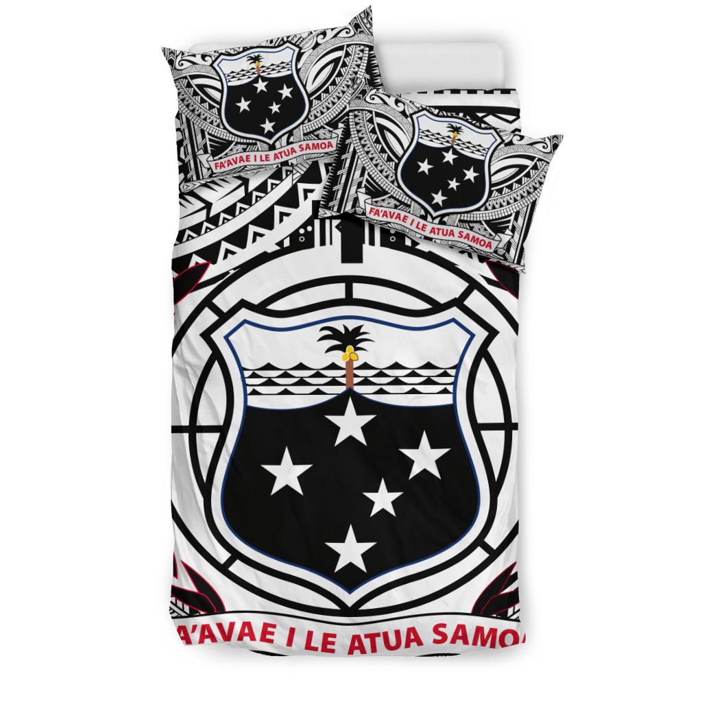 Samoa Bedding Set - Samoa Coat Of Arm, Polynesian Tattoo White And Black - Polynesian Pride