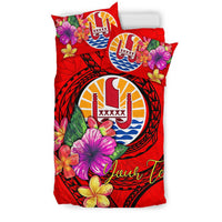 Polynesian Custom Personalised Bedding Set - Tahiti Duvet Cover Set Floral With Seal Red - Polynesian Pride