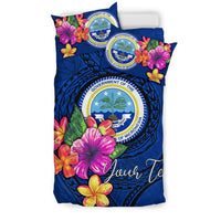 Micronesia Custom Personalised Bedding Set - Federated States of Micronesia Duvet Cover Set Floral With Seal Blue - Polynesian Pride