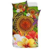 Palau Polynesian Bedding Set - Manta Ray Tropical Flowers (Reggae) - Polynesian Pride