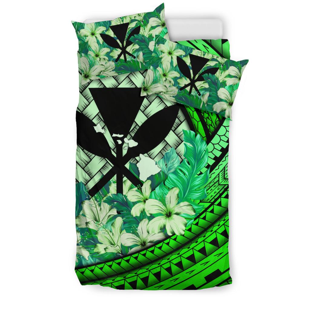 Kanaka Maoli (Hawaiian) Bedding Set - Lauhala Polynesian Hibiscus Green - Polynesian Pride