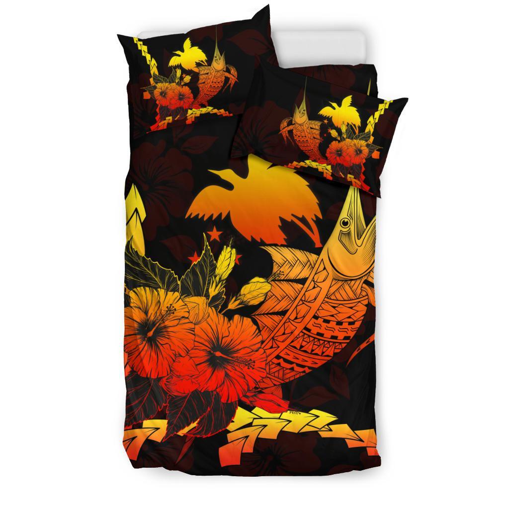 Papua New Guinea Polynesian Bedding Set - Swordfish With Hibiscus - Polynesian Pride