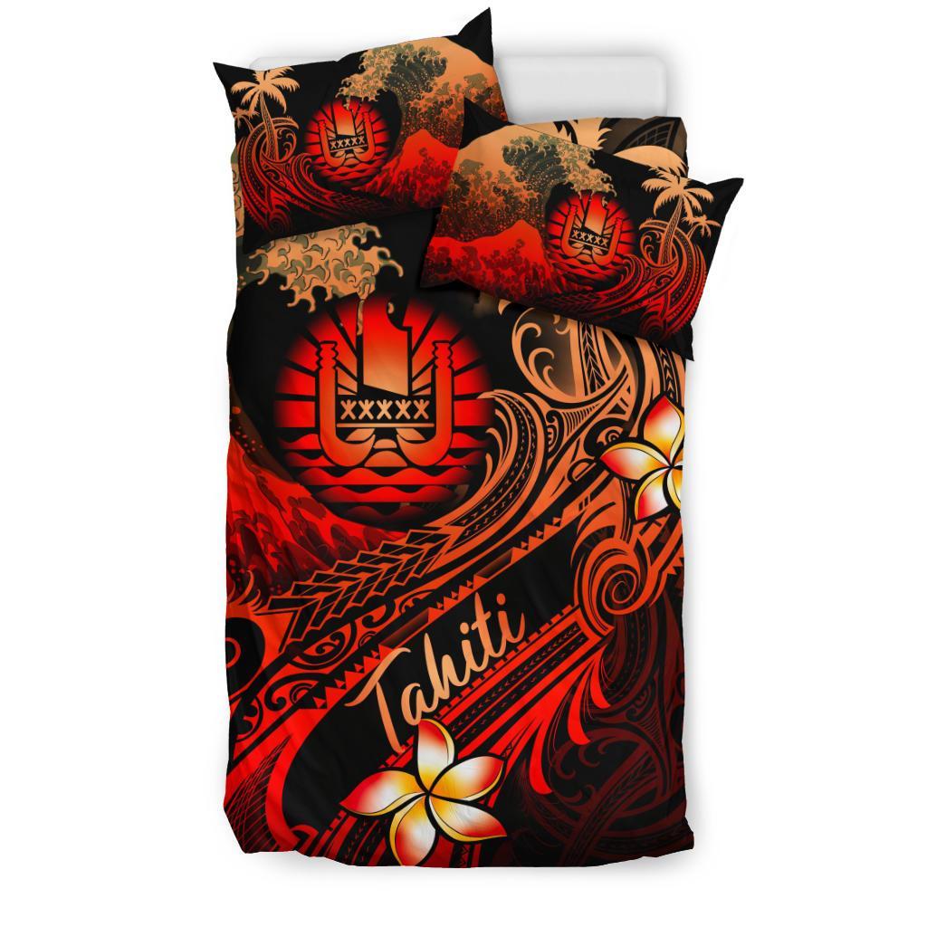 Tahiti Polynesian Bedding Set - Plumeria Flowers And Waves - Polynesian Pride