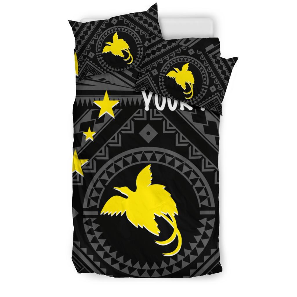 Papua New Guinea Personalised Bedding Set - Flag With Polynesian Patterns (Black) - Polynesian Pride