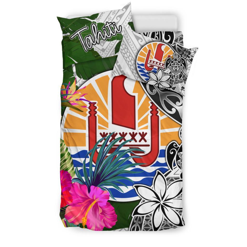 Tahiti Bedding Set White - Turtle Plumeria Banana Leaf - Polynesian Pride