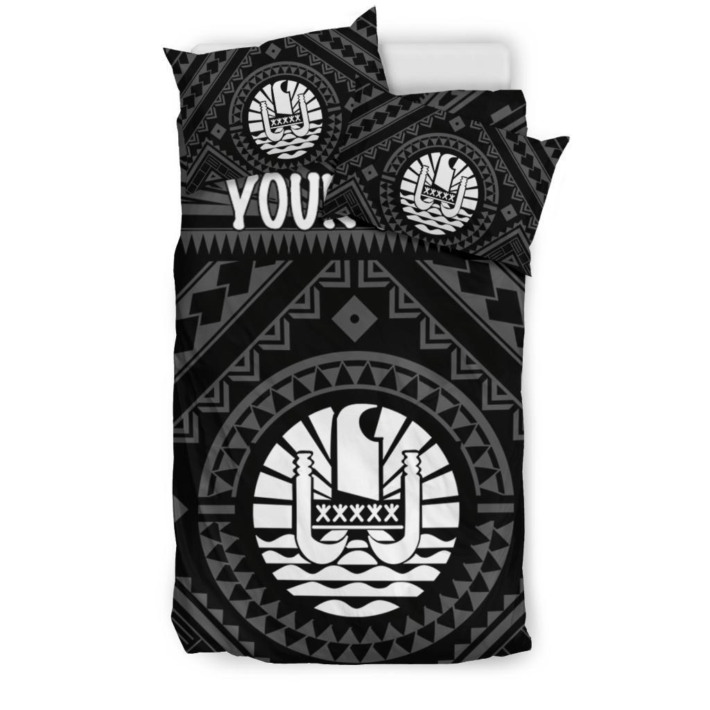 Tahiti Personalised Bedding Set - Tahiti Seal In Polynesian Tattoo Style (Black) - Polynesian Pride