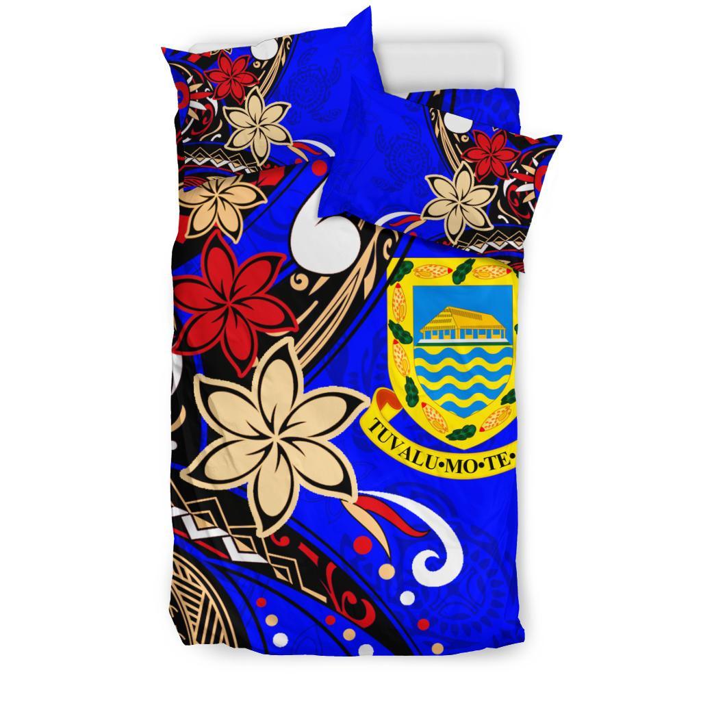 Tuvalu Polynesian Bedding Set - Tribal Flower With Special Turtles Blue Color - Polynesian Pride