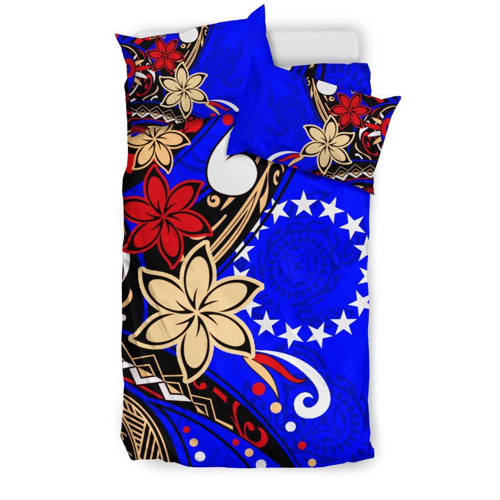 Cook Islands Bedding Set - Tribal Flower With Special Turtles Blue Color - Polynesian Pride