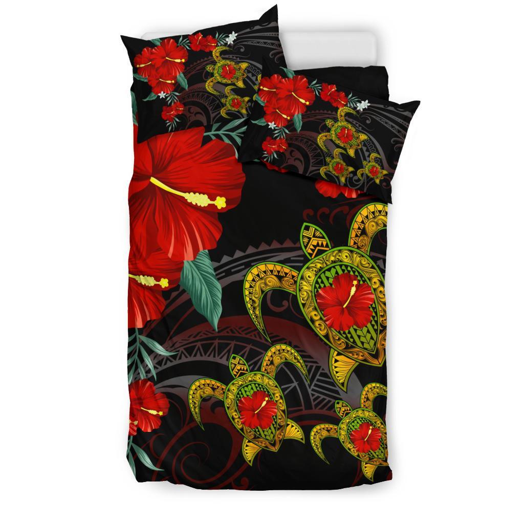 Hawaii Turtle Hibiscus Polynesian Bedding Set - Black - Adela Style - AH - Polynesian Pride