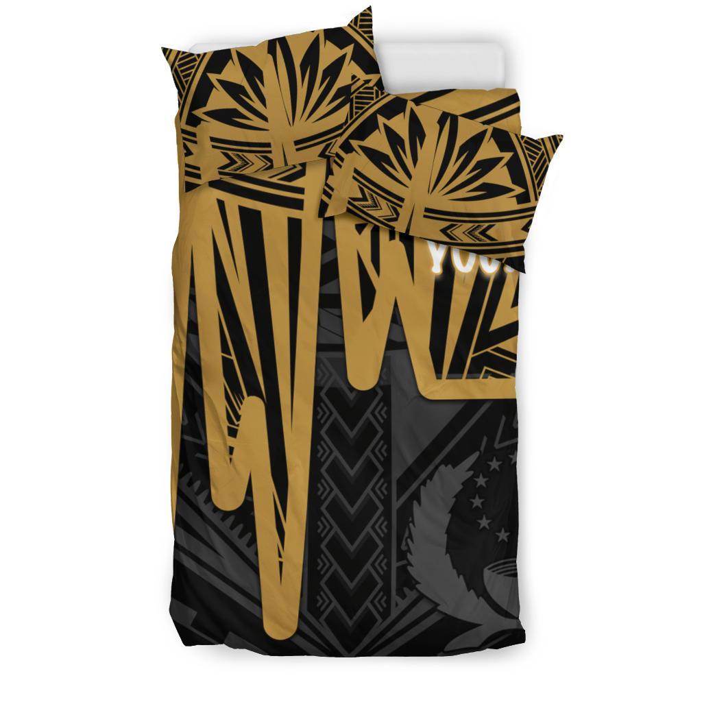 Pohnpei Personalised Bedding Set - Pohnpei Seal In Heartbeat Patterns Style (Gold) - Polynesian Pride