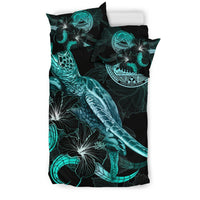 American Samoa Polynesian Bedding Set - Turtle With Blooming Hibiscus Turquoise - Polynesian Pride