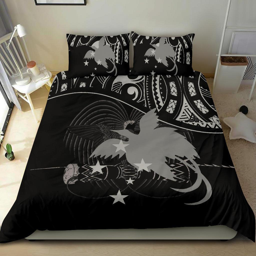 Papua New Guinea Duvet Cover Set - Papua New Guinea Flag & Coat Of Arms Black - Polynesian Pride