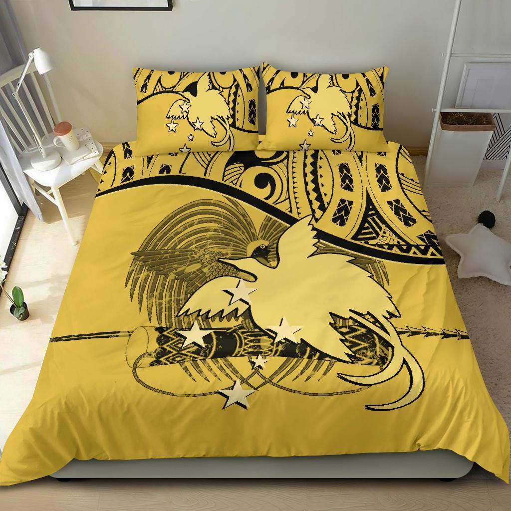 Papua New Guinea Duvet Cover Set - Papua New Guinea Flag & Coat Of Arms Yellow - Polynesian Pride