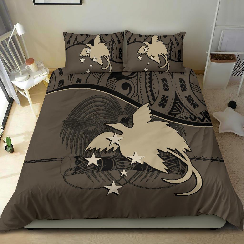 Papua New Guinea Duvet Cover Set - Papua New Guinea Flag & Coat Of Arms Brown - Polynesian Pride
