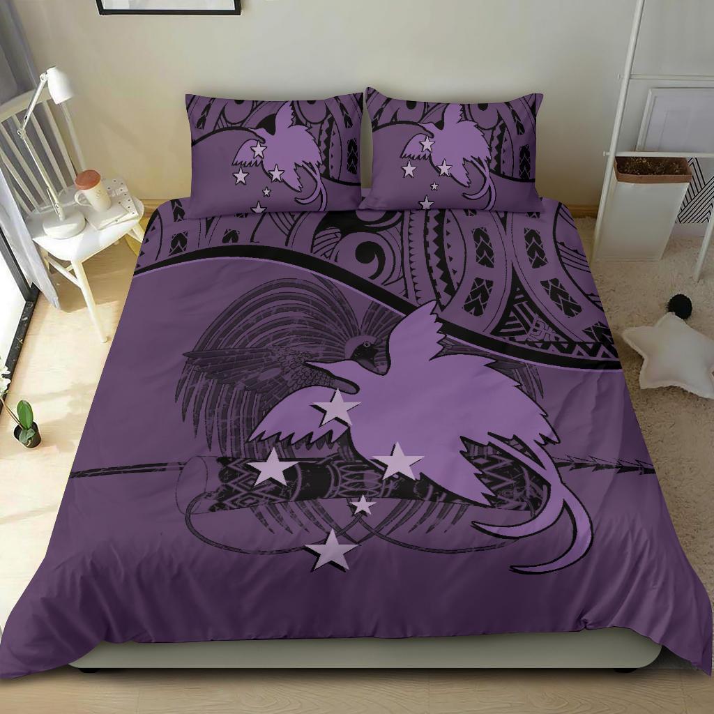 Papua New Guinea Duvet Cover Set - Papua New Guinea Flag & Coat Of Arms Purple - Polynesian Pride
