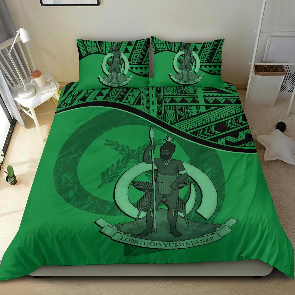 Vanuatu Duvet Cover Set - Vanuatu Coat Of Arms Green - Polynesian Pride