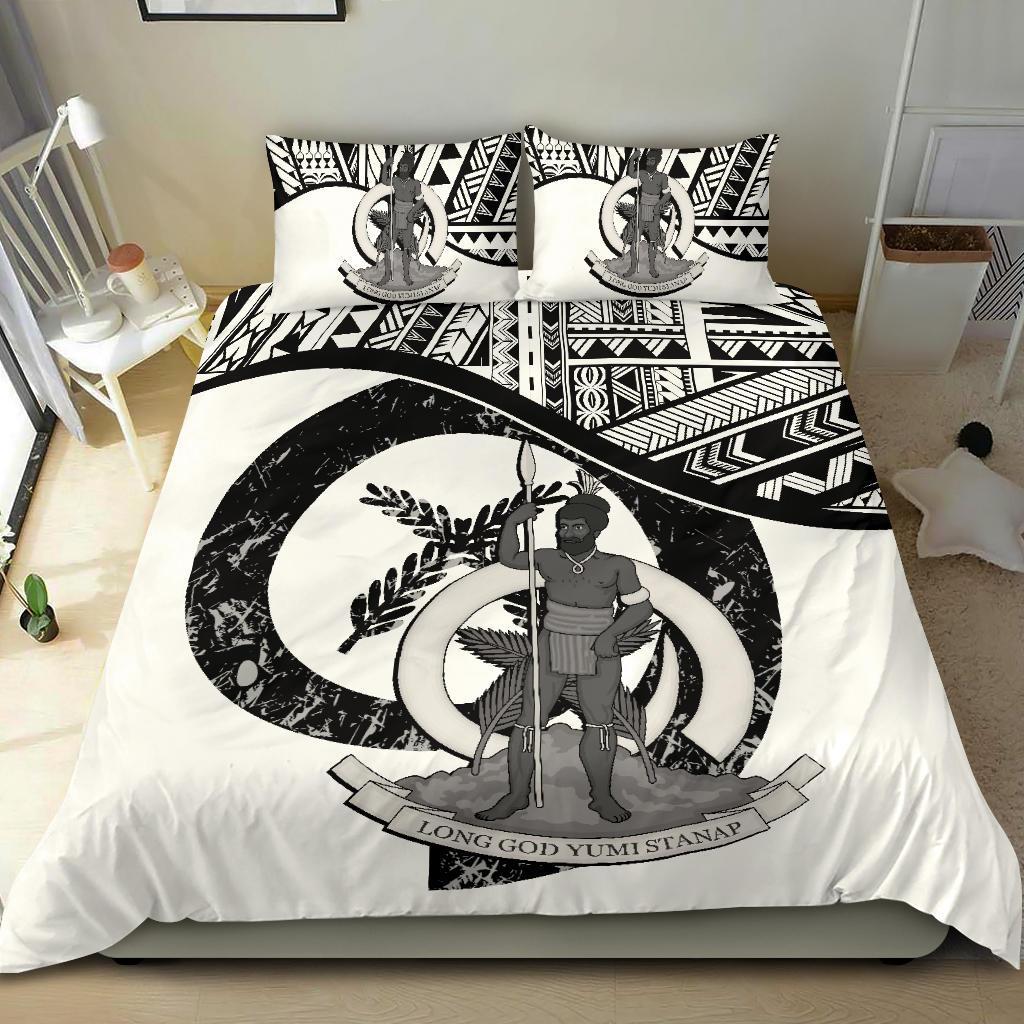 Vanuatu Duvet Cover Set - Vanuatu Coat Of Arms White - Polynesian Pride