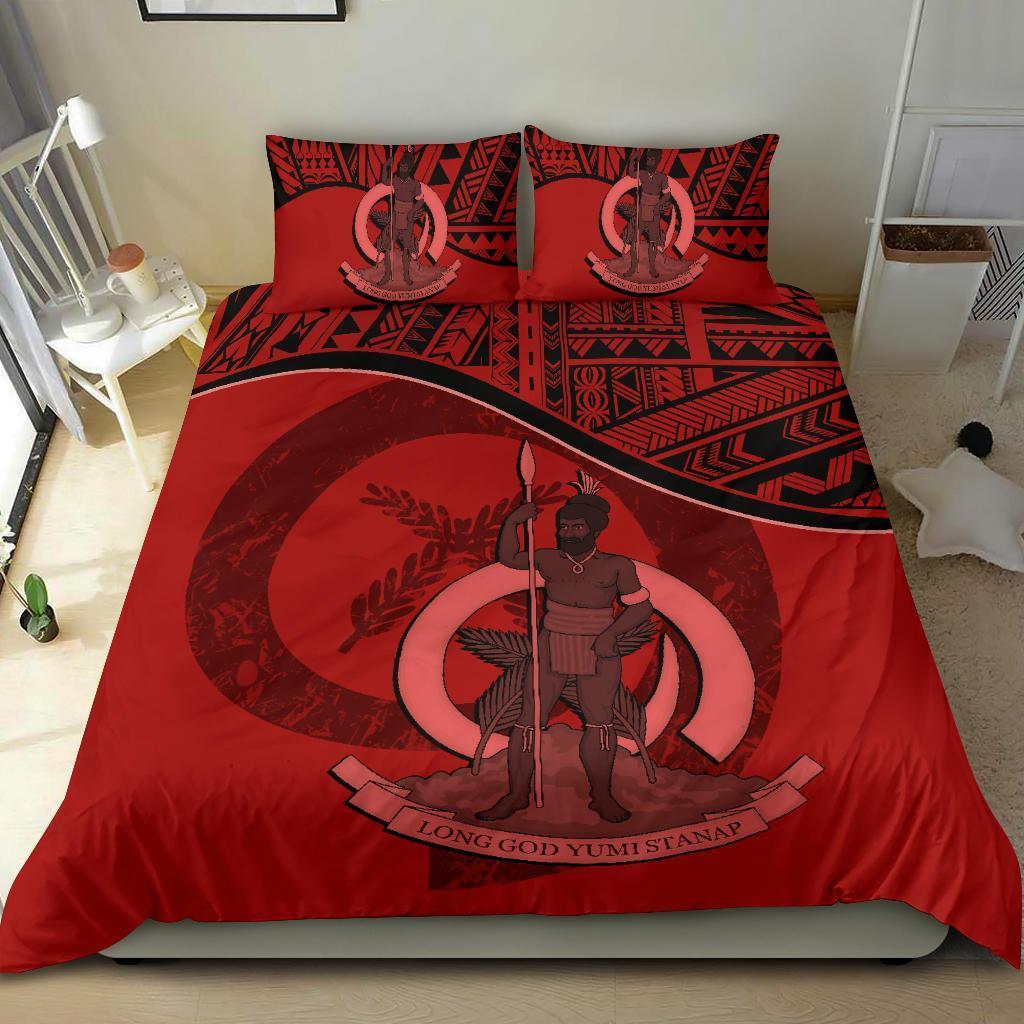 Vanuatu Duvet Cover Set - Vanuatu Coat Of Arms Red - Polynesian Pride