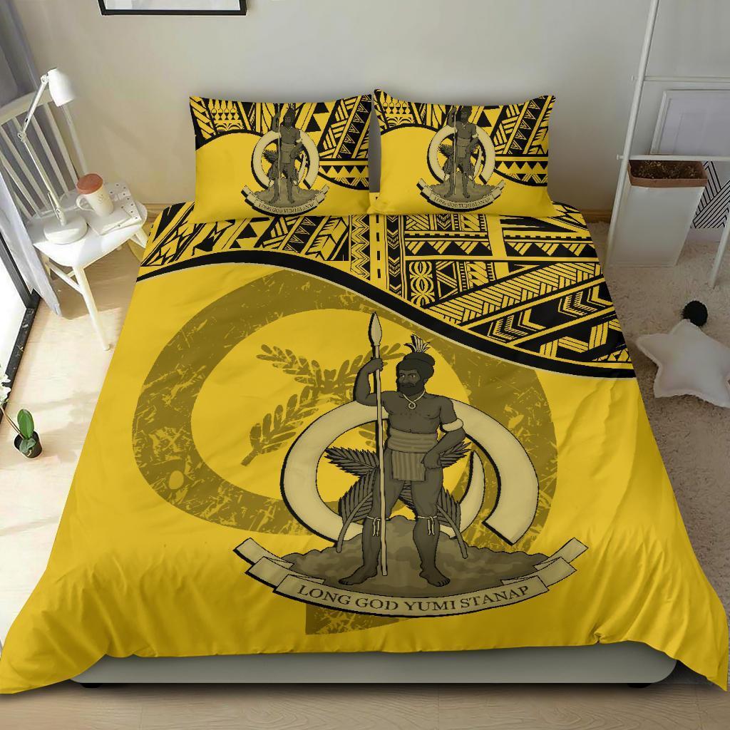 Vanuatu Duvet Cover Set - Vanuatu Coat Of Arms Yellow - Polynesian Pride