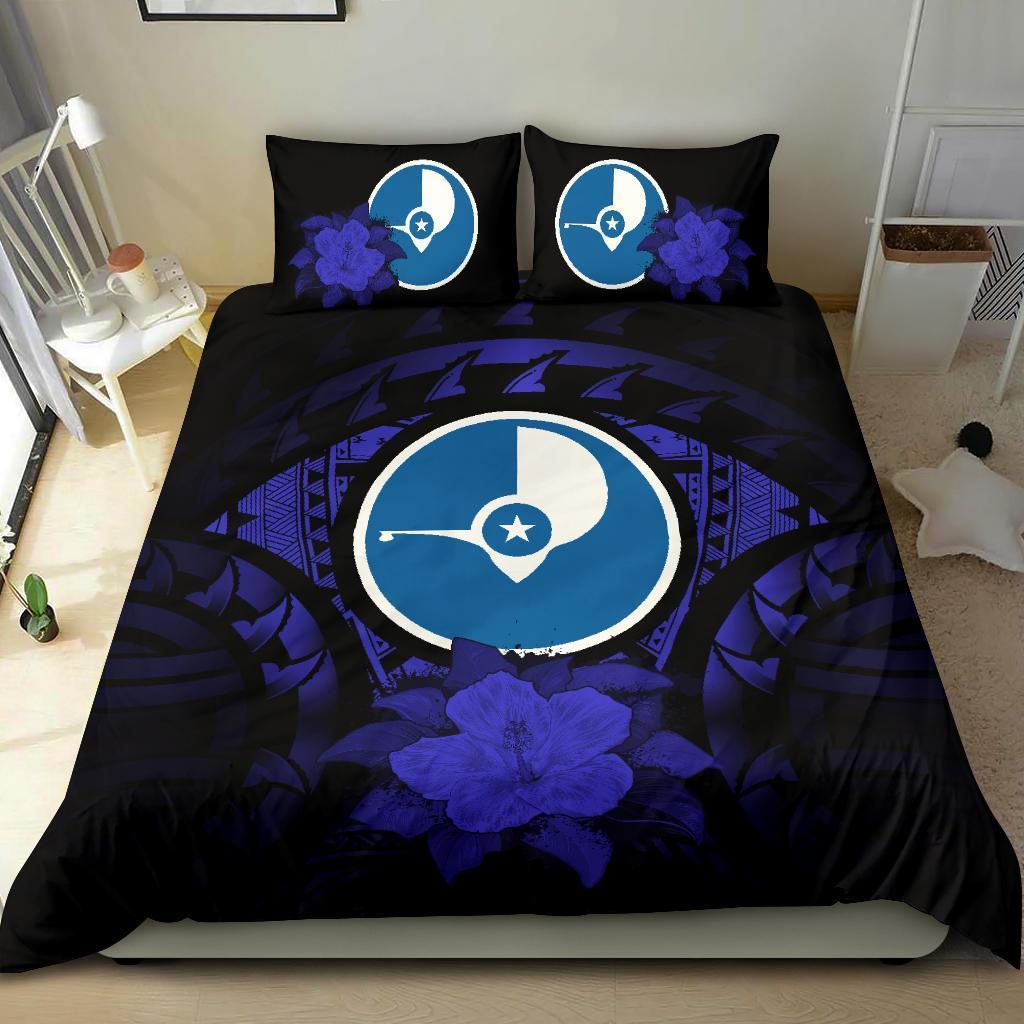 Yap Duvet Cover Set - Yap Flag & Dark Blue Hibiscus - Polynesian Pride