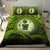 Cook Islands Duvet Cover Set - Cook Islands Coat Of Arms Wave and Hibiscus Green - Polynesian Pride