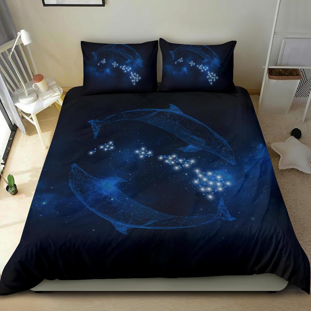Hawaiian Map Galaxy Zodiac Dolphin Polynesian Bedding Set - Polynesian Pride