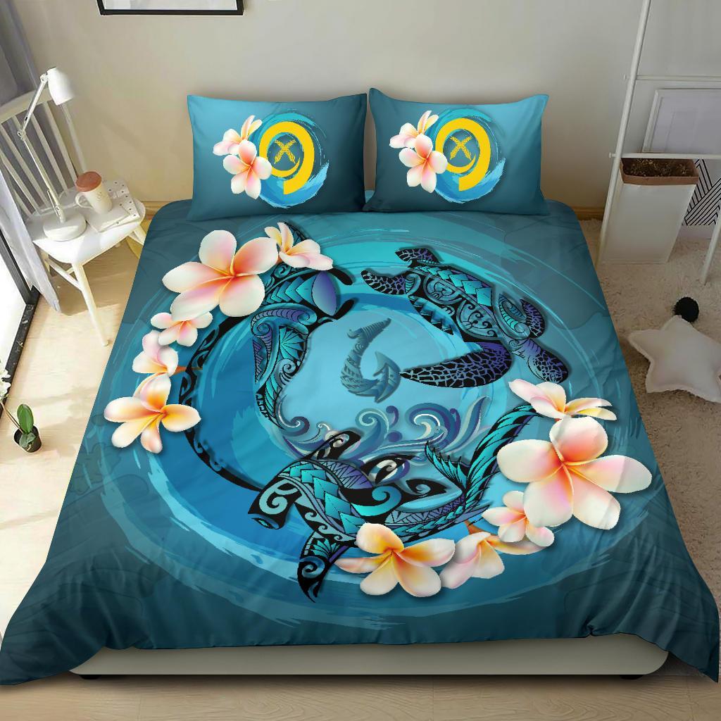 Polynesian Duvet Cover Set - Vanuatu Bedding Set Blue Plumeria Animal Tattoo - Polynesian Pride