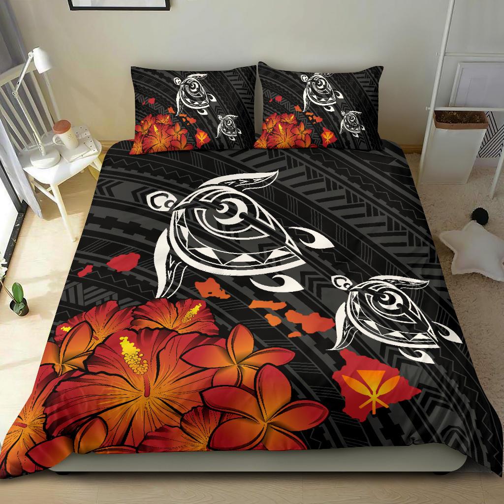 Hawaiian Map Kanaka Turtles Hibiscus Plumeria Bedding Set - Polynesian Pride