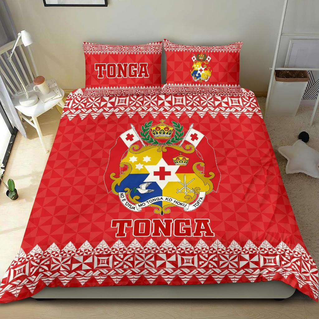 Polynesian Bedding Set - Tonga Coat Of Arms Pattern Duvet Cover Set Red Version Red - Polynesian Pride